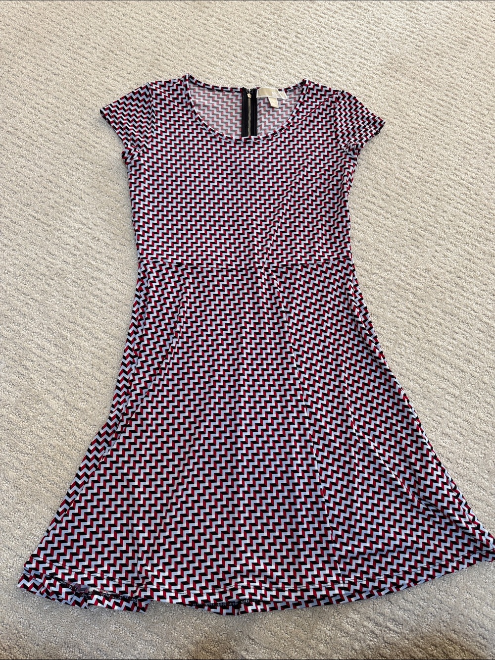 MICHAEL Michael Kors Black, White & Red Zigzag Fit-and-Flare Mini Dress